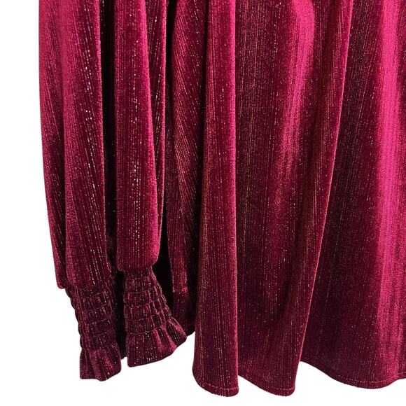 Intro Woman Plus Velvet Popover Tunic Top 2X Burgundy Metallic Long Sleeve - Picture 5 of 10